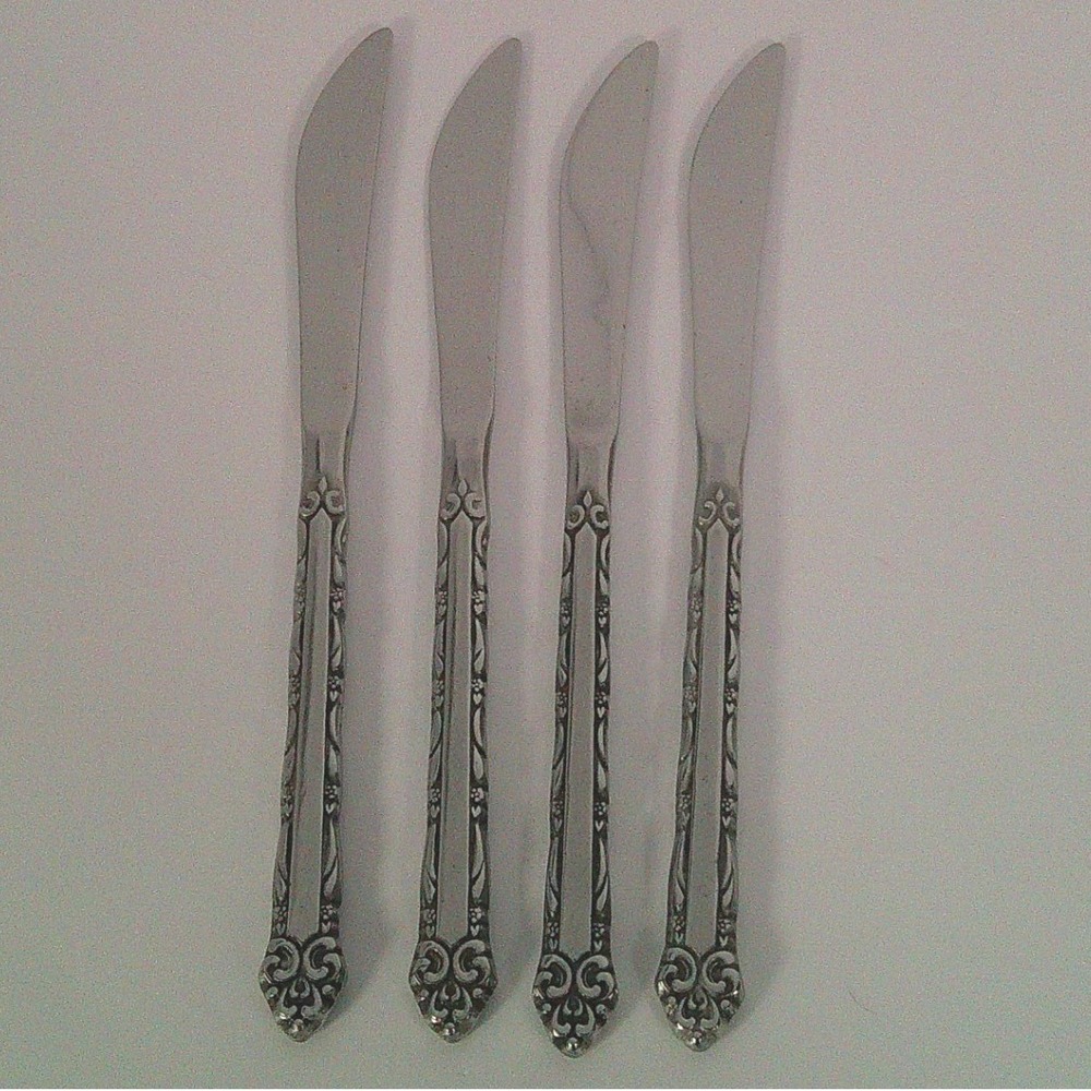 Ekco Eterna Stainless Steel Butter‎ Knives Set of 4 Japan Vintage Floral Pattern